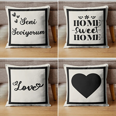 Home Sweet Home Hediyelik Dekoratif Kırlent Yastık Kılıfı 43 X 43 Cm Krem-siyah