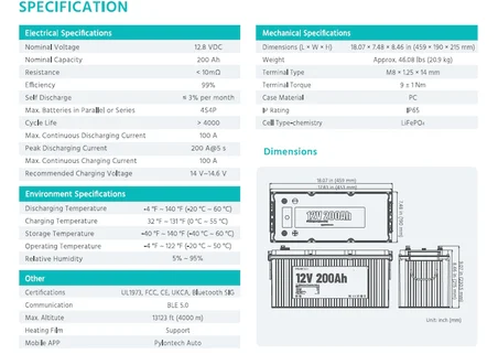 Pylontech RV12200 Solar Akü 12.8V 200Ah LiFePO4 Bluetooth Dahili Isıtıcılı