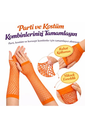 80’ler 90’lar Retro Turuncu File Parmaksız Eldiven 26 Cm