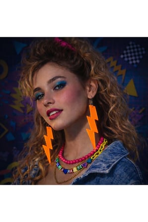 80’ler 9039lar Retro Neon Turuncu Şimşek Küpe 10 Cm