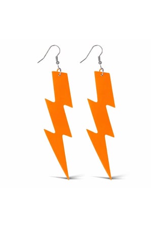 80’ler 9039lar Retro Neon Turuncu Şimşek Küpe 10 Cm