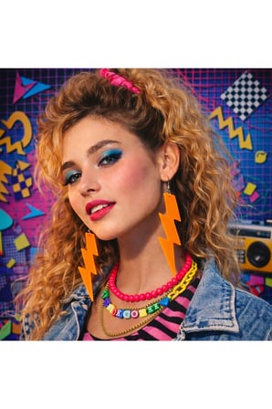 80’ler 9039lar Retro Neon Turuncu Şimşek Küpe 10 Cm