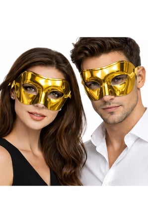Metalize Parlak Parti Maskesi Altın Gold Renk 16x7 Cm