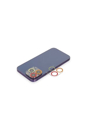 İphone 12 Pro Max Renkli Kamera Lens Koruma Cam - Turuncu-kırmızı
