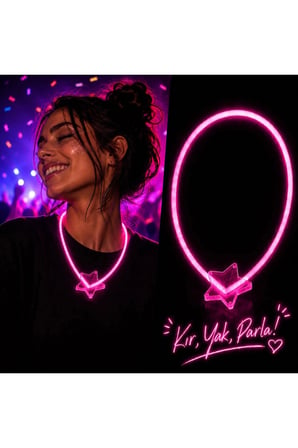 Glow Kolye Neon Fosforlu Işıklı Kolye Pembe Renk