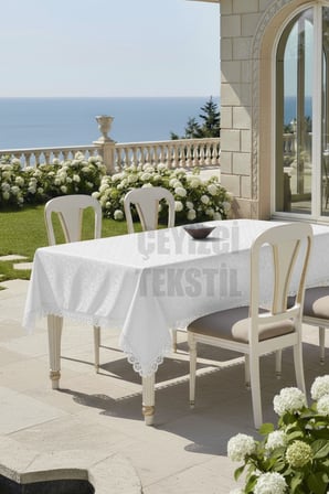 Fransız Güpürlü Leke Tutmaz Tek Masa Örtüsü 150×220 - Krem