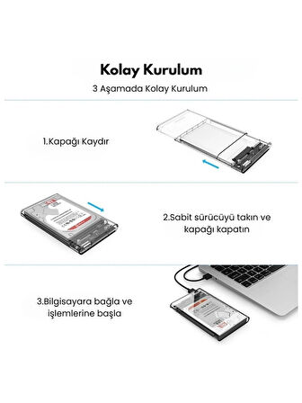 2.5” HDD/SSD USB 3.0 to SATA Dönüştürücü Harici Şeffaf Taşınabilir Kutusu