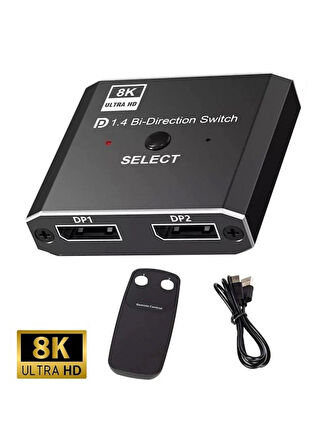 8K DisplayPort Kumandalı Çift Yönlü Çoklayıcı Switch Splitter