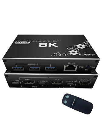 Usb 3.0 4k Hdmi Kvm Kumandalı Switch 2 Port Rj45 Ethernet Pc Kasa Klavye Mouse Çoklayıcı