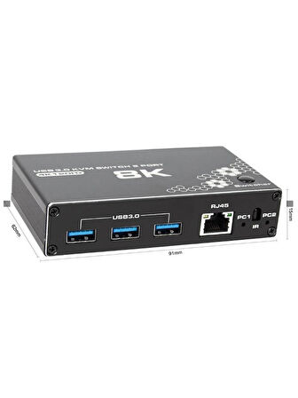 Usb 3.0 4k Hdmi Kvm Kumandalı Switch 2 Port Rj45 Ethernet Pc Kasa Klavye Mouse Çoklayıcı