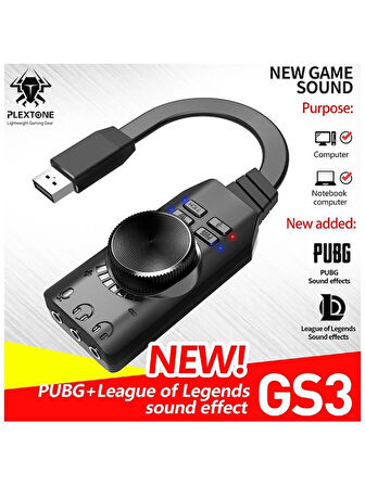 Usb Harici Ses Kartı 7.1 Dönüştürücü Plextone Gs3 Pubg Lol Mikrofon Destekli