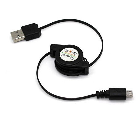 Zilevo USB - Micro USB Şarj ve Veri Kablosu, Makaralı 80 cm, Siyah