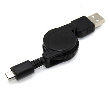 Zilevo USB - Micro USB Şarj ve Veri Kablosu, Makaralı 80 cm, Siyah