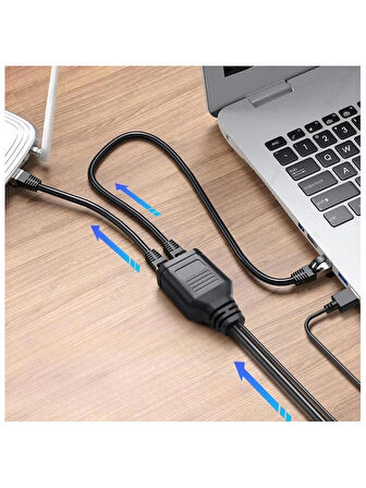 Gigabit Destekli 1x2 Port RJ45 USB Güç Ethernet Switch Splitter Çevirici Çoklayıcı