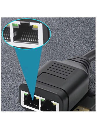 Gigabit Destekli 1x2 Port RJ45 USB Güç Ethernet Switch Splitter Çevirici Çoklayıcı