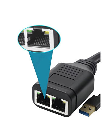 1x2 Port RJ45 USB Güç Destekli Ethernet Switch Splitter Çevirici Çoklayıcı
