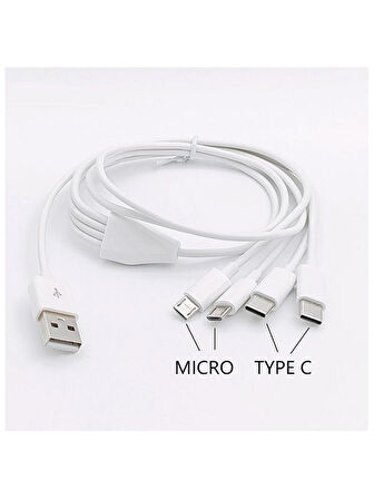 4 in 1 Şarj Kablosu 2x Type-C 2x Micro USB Çoklayıcı 1 Metre