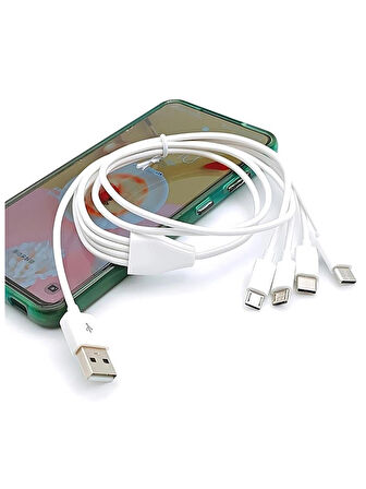 4 in 1 Şarj Kablosu 2x Type-C 2x Micro USB Çoklayıcı 1 Metre
