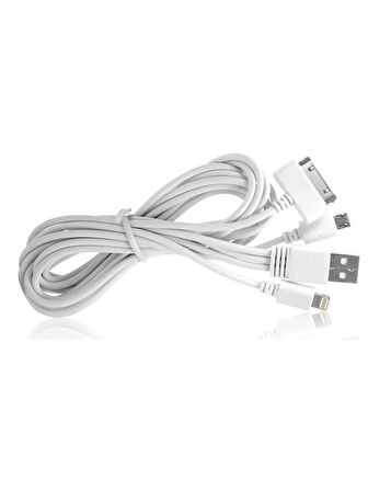 3in1 Çoklu Şarj Kablosu Micro USB 8Pin Lightning 30Pin Apple Uyumlu 1 Metre