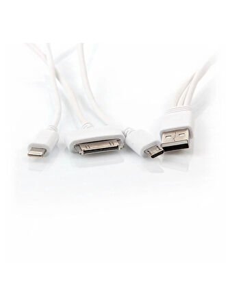 3in1 Çoklu Şarj Kablosu Micro USB 8Pin Lightning 30Pin Apple Uyumlu 1 Metre