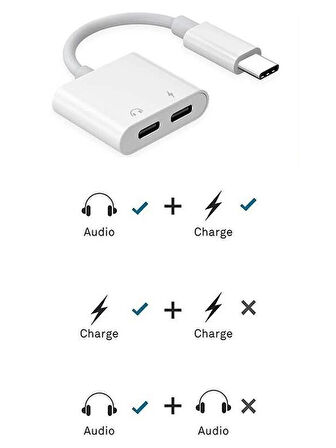 Type C To Kulaklık Hızlı Şarj Giriş Çevirici Çoklayıcı Çoğaltıcı Splitter Adaptör