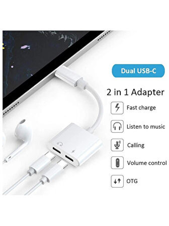 Type C To Kulaklık Hızlı Şarj Giriş Çevirici Çoklayıcı Çoğaltıcı Splitter Adaptör