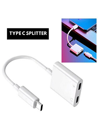 Type C To Kulaklık Hızlı Şarj Giriş Çevirici Çoklayıcı Çoğaltıcı Splitter Adaptör