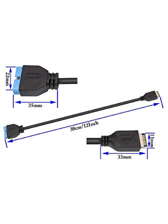 USB 3.1 Type-E Male To USB 3.0 19 20 Pin Dişi Uzatma Kablosu