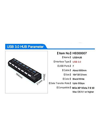 7 Port Usb 3.0 2.0 Hub Anahtarlı Çoklayıcı Çoğaltıcı Switch