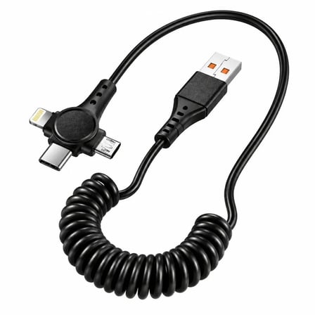 Usb Hızlı Telefon Data Şarj Kablosu 120w 3 İn 1 Spiral Yaylı Type C Micro Lightning 1.5 M