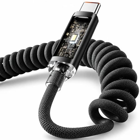 Samsung Uyumlu Usb To Type C Yaylı Spiral Hızlı Telefon Veri Şarj Kablosu 120w Dijital Ekranlı 1 Metre
