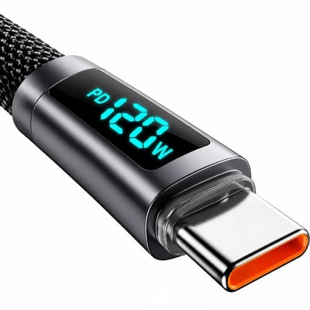 Type C Hızlı Telefon Şarj Veri Kablosu 120w Yaylı Spiral Dijital Ekranlı 1 Metre
