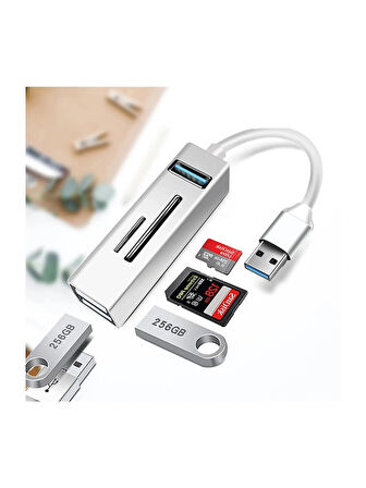 USB To 3XUSB + SD + MicroSD Kart Okuyucu Çevirici Adaptör