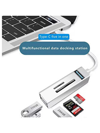 USB To 3XUSB + SD + MicroSD Kart Okuyucu Çevirici Adaptör