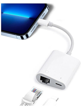 Lightning To Ethernet Rj45 Şarj Girişli Çevirici Adaptör