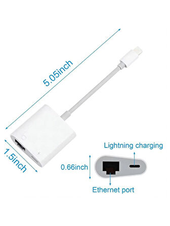 Lightning To Ethernet Rj45 Şarj Girişli Çevirici Adaptör