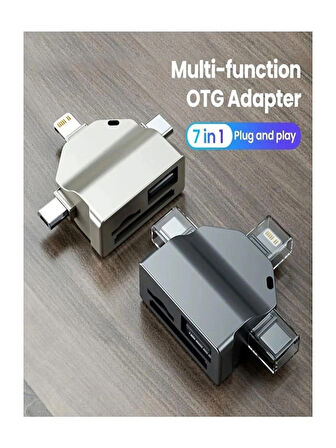 7 IN 1 Lightning - Type-C - Micro USB To SD - MicroSD - CF - USB 3.0 Kart Okuyucu Çevirici Adaptör
