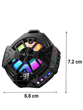 Manyetik Arka-Klipsli Dijital Göstergeli Rgb Işıklı Cep Telefonu Soğutucu Fan