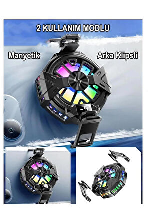 Manyetik Arka-Klipsli Dijital Göstergeli Rgb Işıklı Cep Telefonu Soğutucu Fan