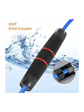 Su Geçirmez IP67 RJ45 Dişi Dişi Ethernet Kablo Birleştirici Cat6 Cat7 Uyumlu