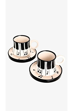 6’lı Takım Piyano Desenli El Yapımı kazan Seramik Kahve Fincanı, Kahve Fincanı