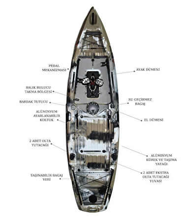 Pedallı Avcı Kanosu Profesyonel Fin Pedal Sistemi Kamuflaj Kano 335x88x34