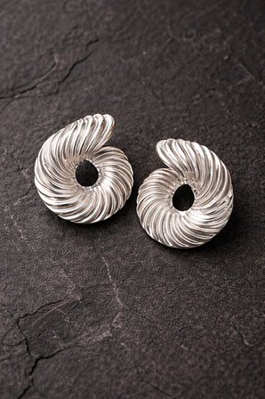 Gümüş Renk Burgu Halka Küpe Modern Spiral Tasarım, Işıltılı Şık Model
