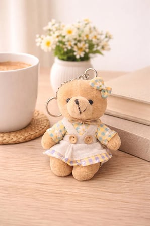Poyase Peluş Ayıcık Anahtarlık Pastel Elbiseli