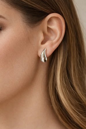 Poyase Damla Form Küpe Parlak Metal Beyaz