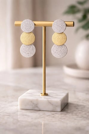 Dokulu Üçlü Disk Küpe Altın ve Gümüş Ton Modern Kadın Küpe
