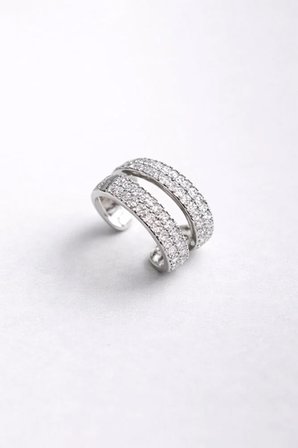 Poyase Çift Sıra Taşlı İğnesiz Kıkırdak Küpe Parlak Zirkon Detaylı Ear Cuff