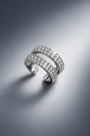 Poyase Çift Sıra Taşlı İğnesiz Kıkırdak Küpe Parlak Zirkon Detaylı Ear Cuff