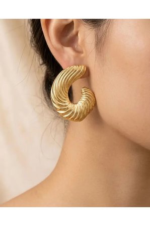 Poyase Kadın Çelik Küpe Altın Kaplama Sarmal Hacimli Croissant Model