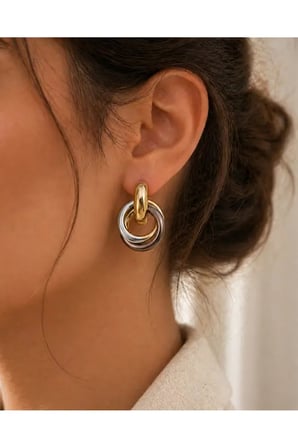 Çok Renkli Halka Küpe Altın Gümüş ve Rose Gold Detaylı Modern Şık Küpe
